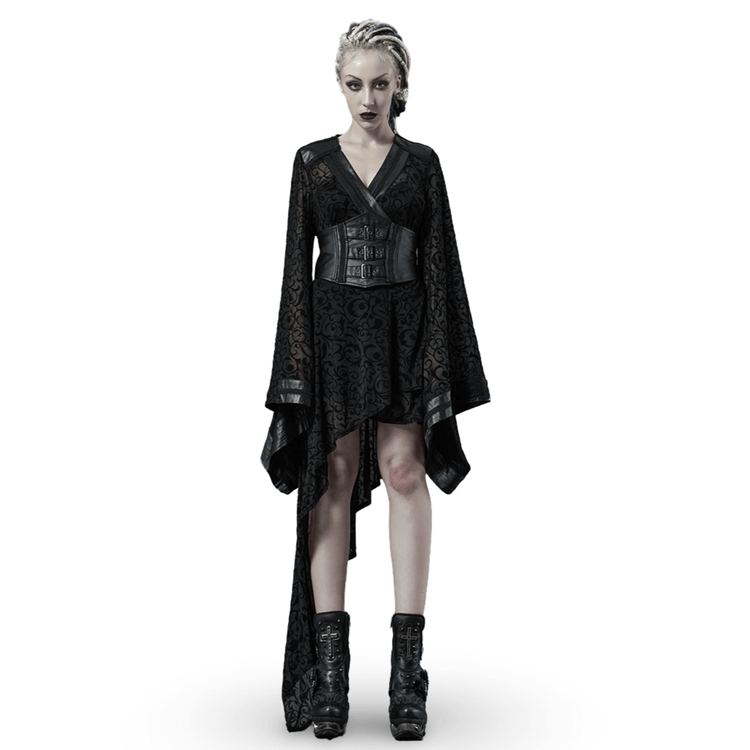 Embroidered Flocking Net Gothic Kimono Dress with Detachable Belt - image 1