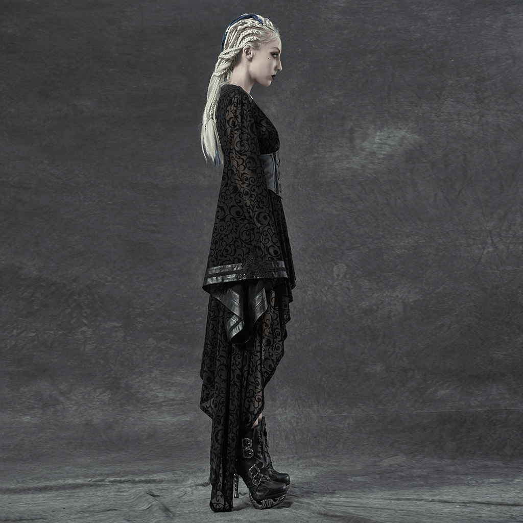 Embroidered Flocking Net Gothic Kimono Dress with Detachable Belt - image 12