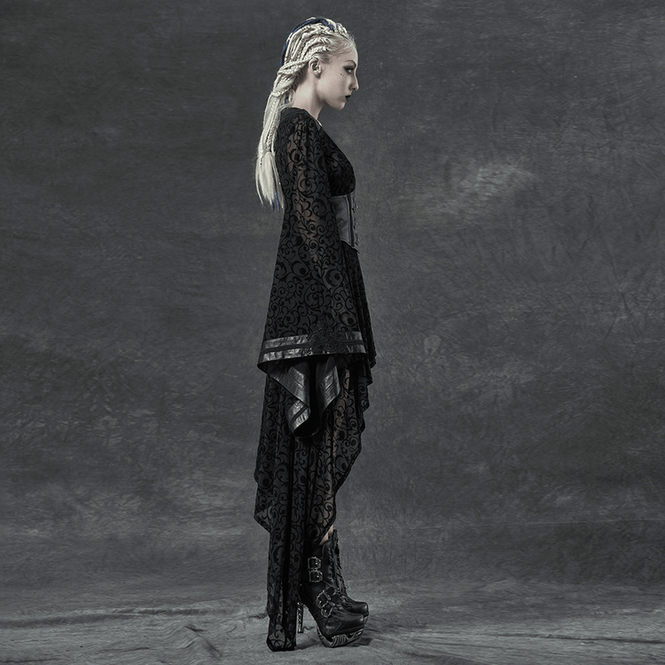 Embroidered Flocking Net Gothic Kimono Dress with Detachable Belt - image 12