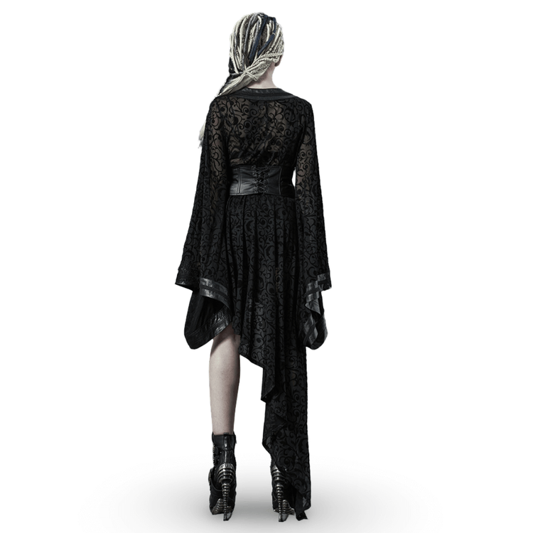 Embroidered Flocking Net Gothic Kimono Dress with Detachable Belt - image 2