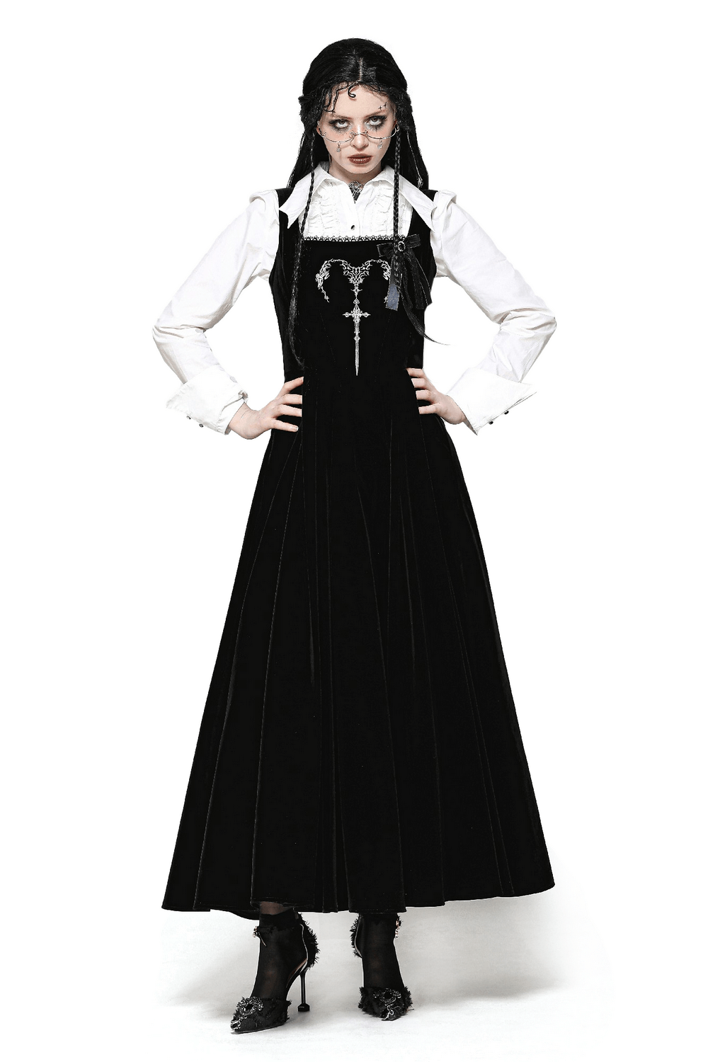 Enchanting Black Long Dress with Lace-Up Back - image 1