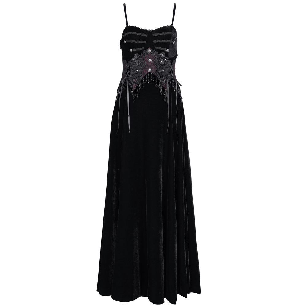 Enchanting Velvet Maxi Dress with Beaded Lace Appliques - image 3