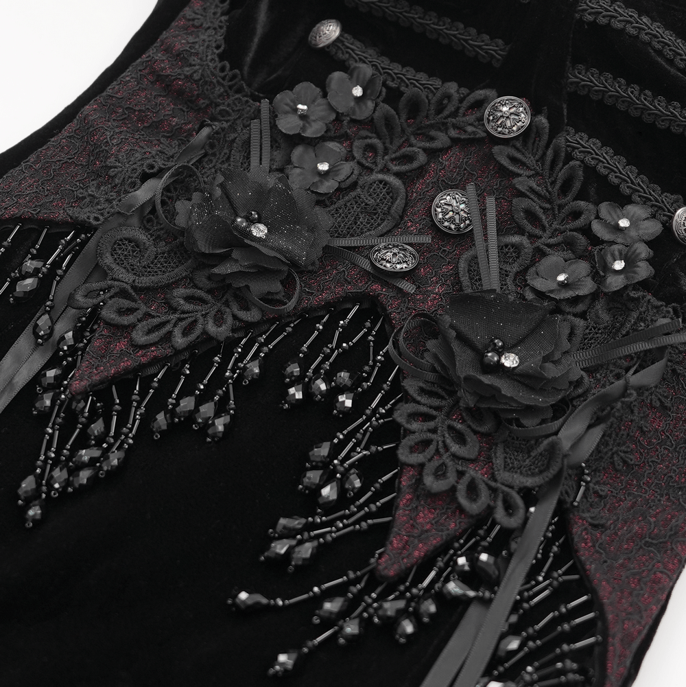 Enchanting Velvet Maxi Dress with Beaded Lace Appliques - image 8