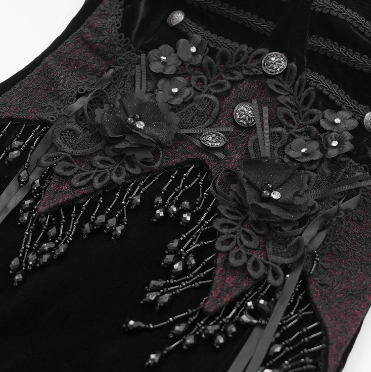 Enchanting Velvet Maxi Dress with Beaded Lace Appliques - image 8