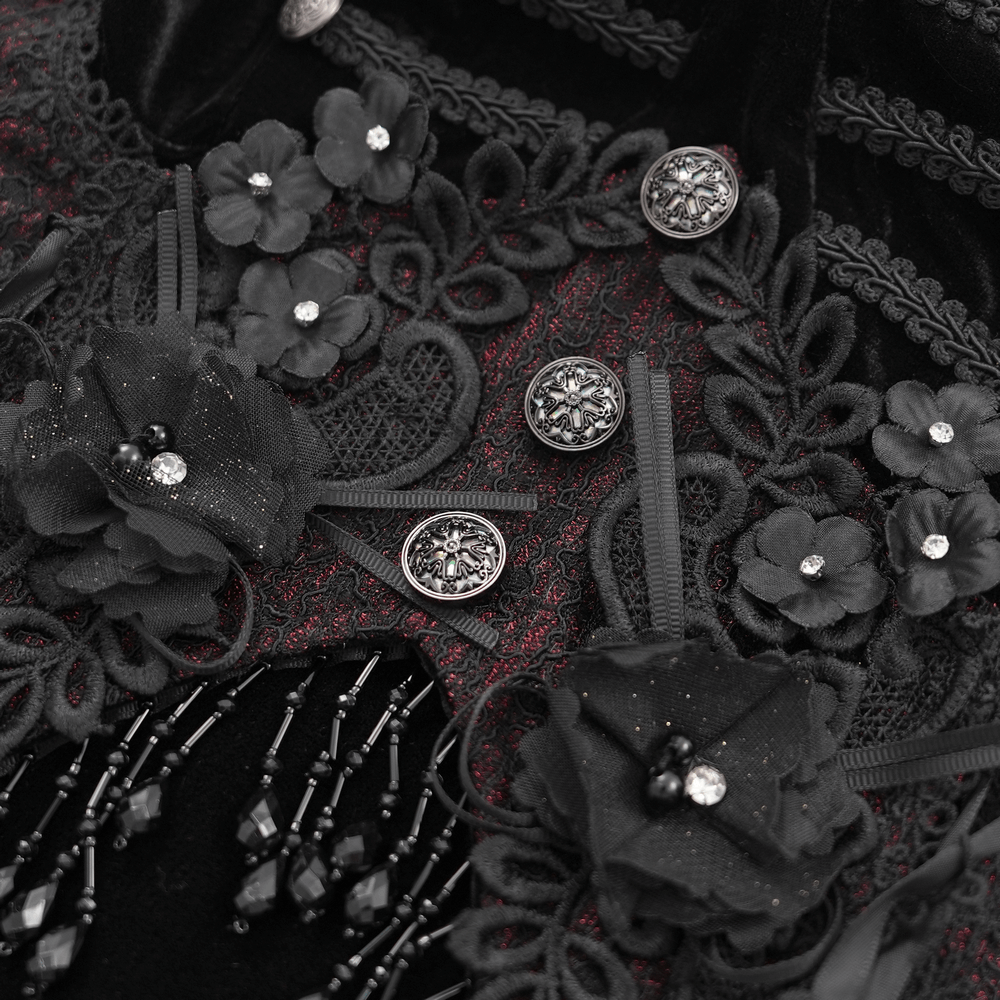 Enchanting Velvet Maxi Dress with Beaded Lace Appliques - image 9