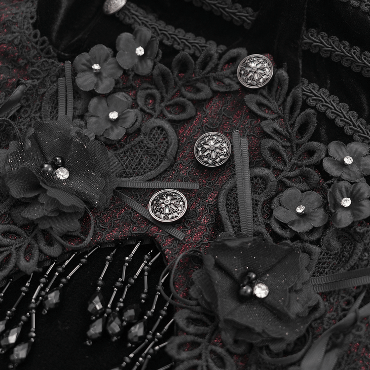 Enchanting Velvet Maxi Dress with Beaded Lace Appliques - image 9