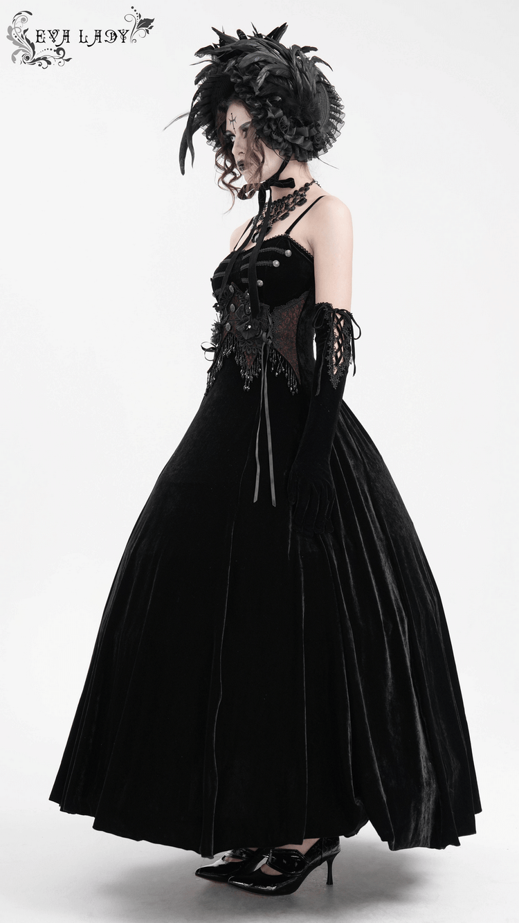 Enchanting Velvet Maxi Dress with Beaded Lace Appliques - image 13