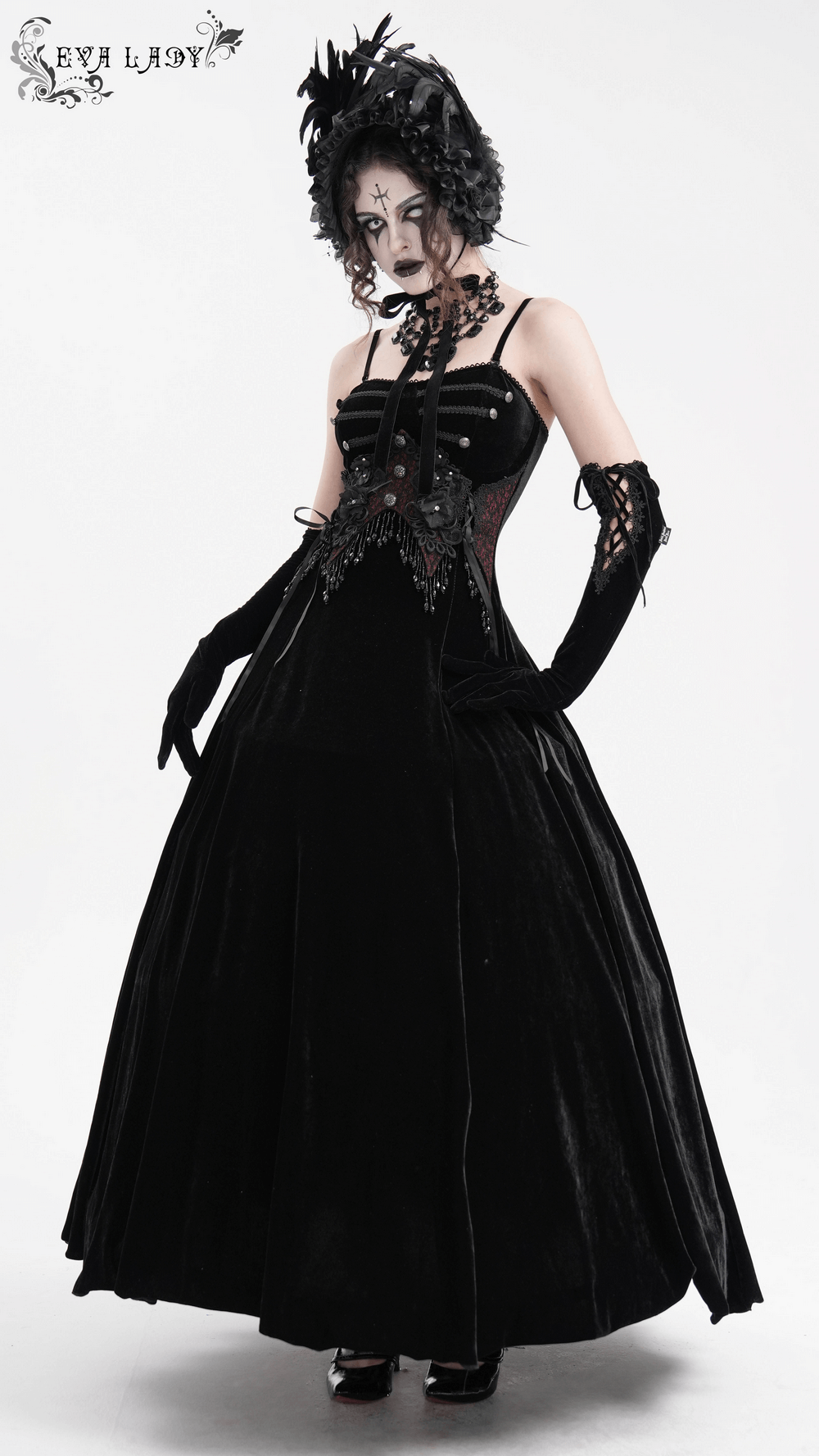 Enchanting Velvet Maxi Dress with Beaded Lace Appliques - image 14