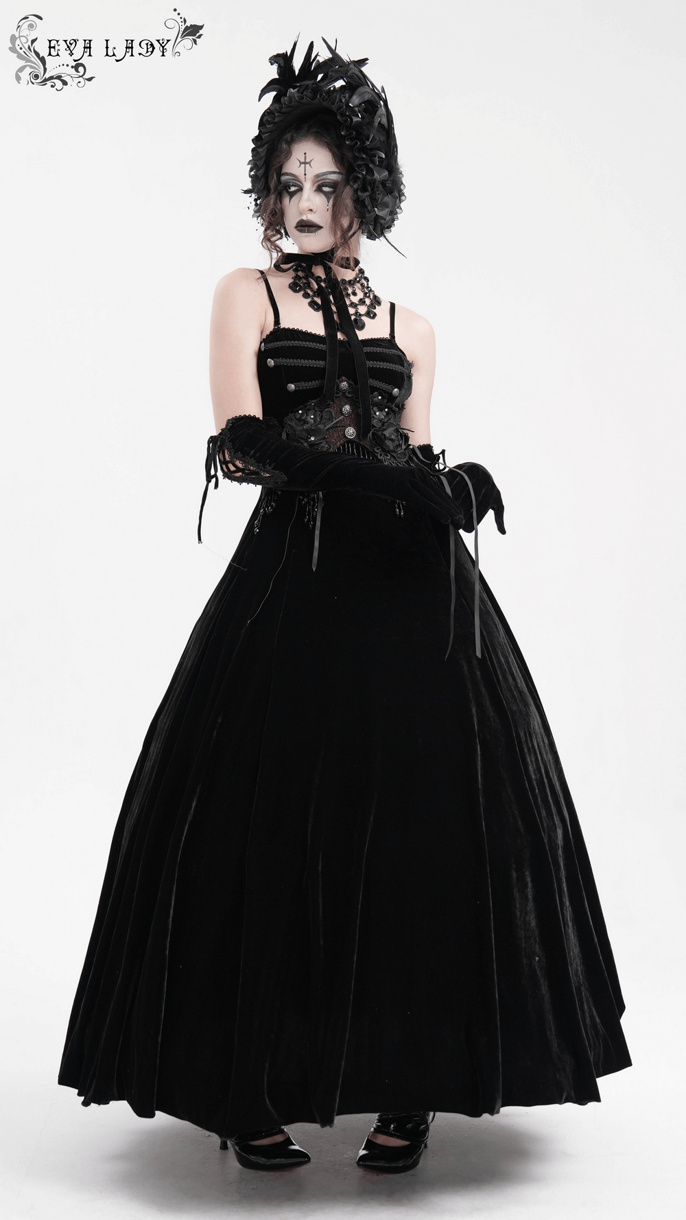 Enchanting Velvet Maxi Dress with Beaded Lace Appliques - image 12