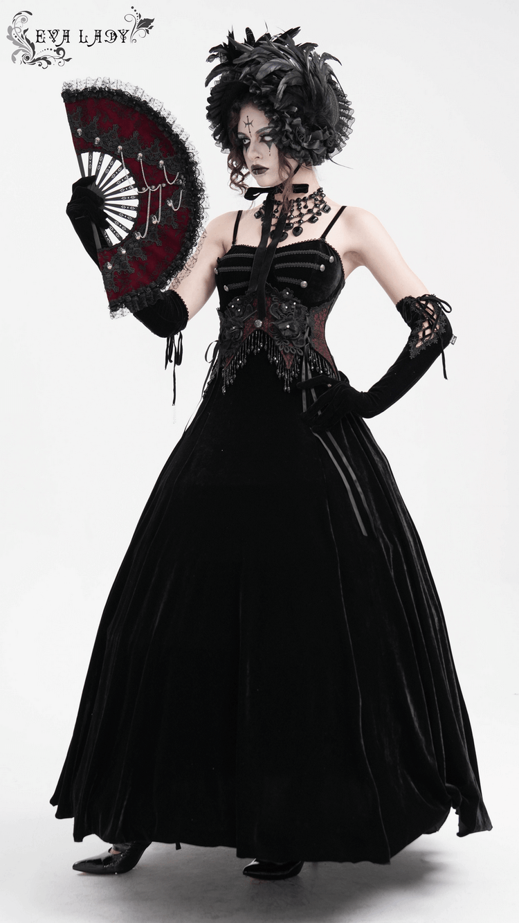 Enchanting Velvet Maxi Dress with Beaded Lace Appliques - image 15