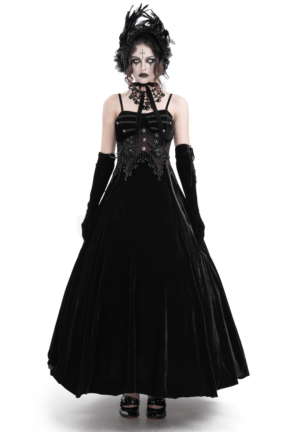 Enchanting Velvet Maxi Dress with Beaded Lace Appliques - image 1