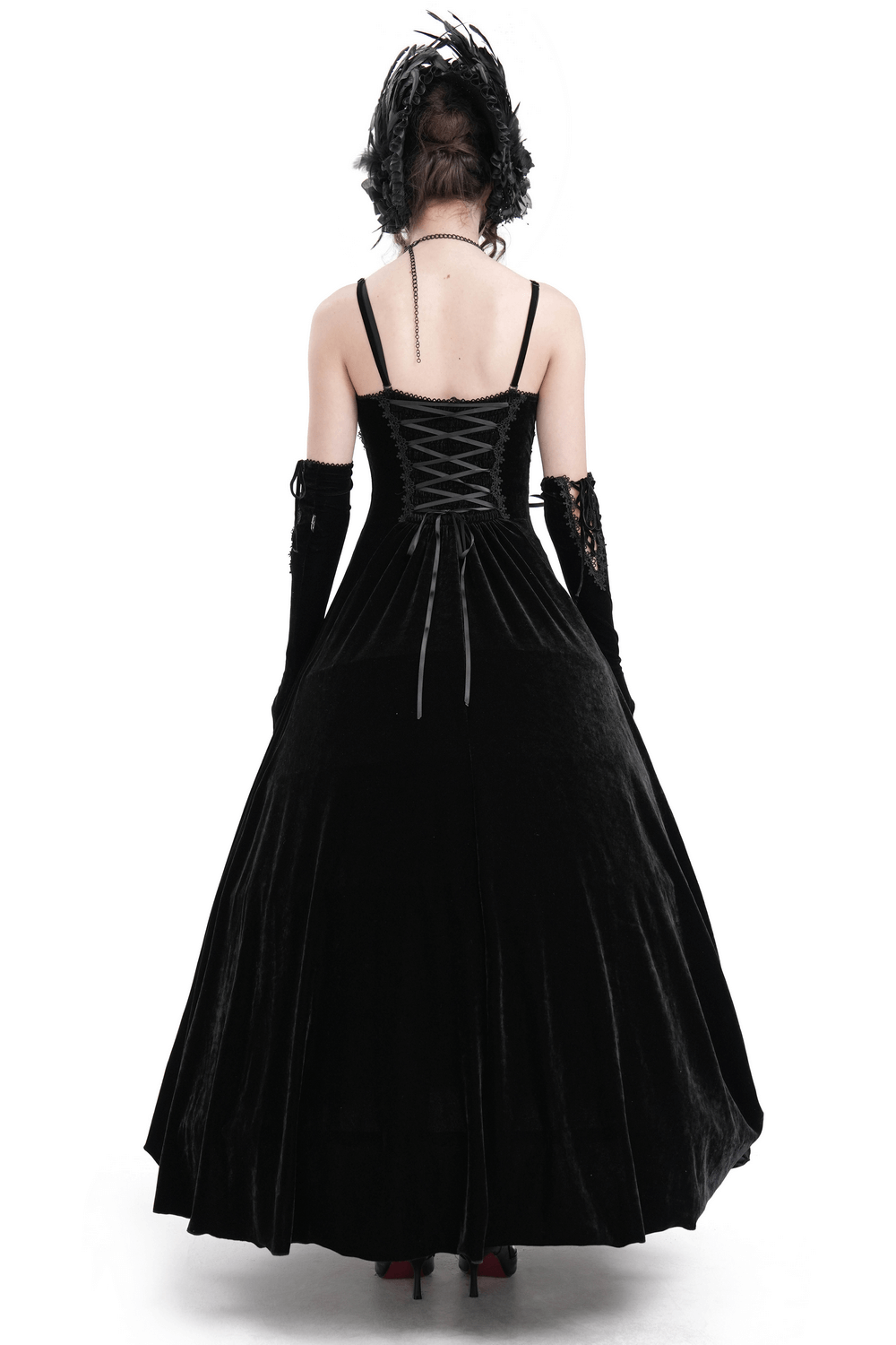 Enchanting Velvet Maxi Dress with Beaded Lace Appliques - image 2