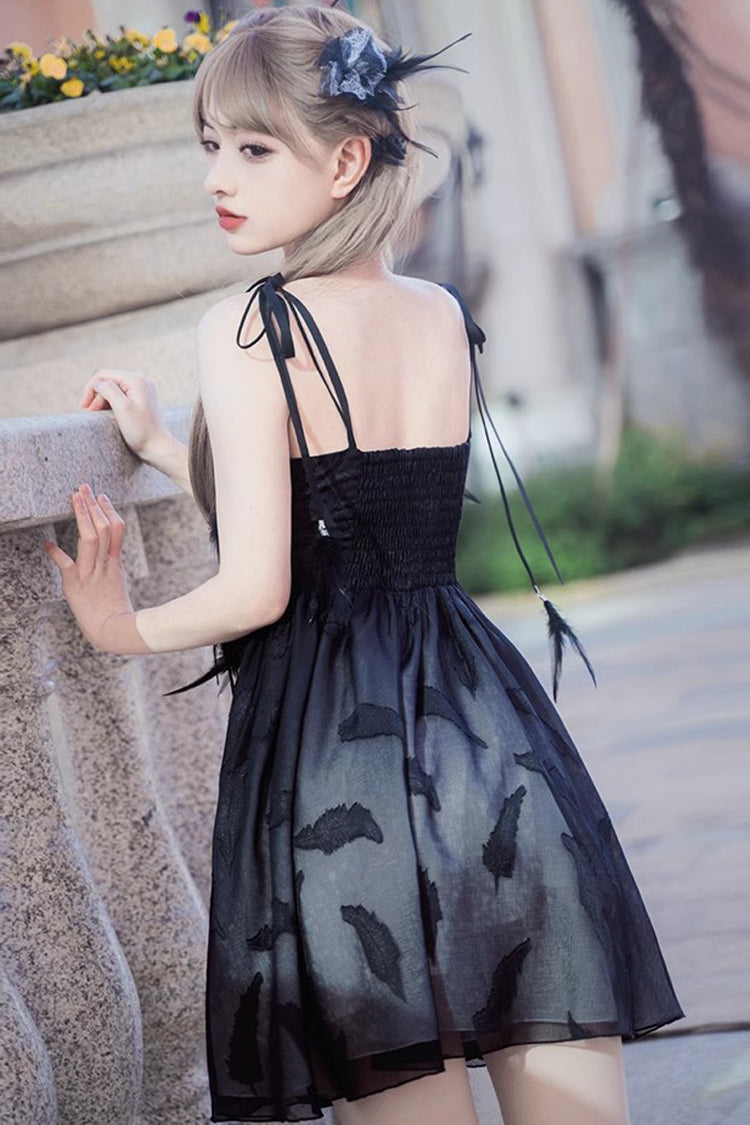 Silent Melody Elegant Black Swan Ballet Feather Print Gothic Lolita Jsk Dress - Product - 4