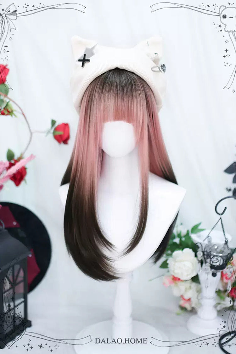 Pink/Brown Natural Gradient Sweet Lolita Long Straight Wigs - Product - 4