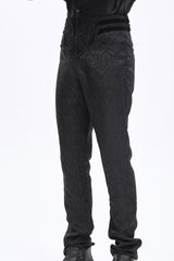 Black Floral Print Embroidery Branded Zip Men's Gothic Pants - Product - 6