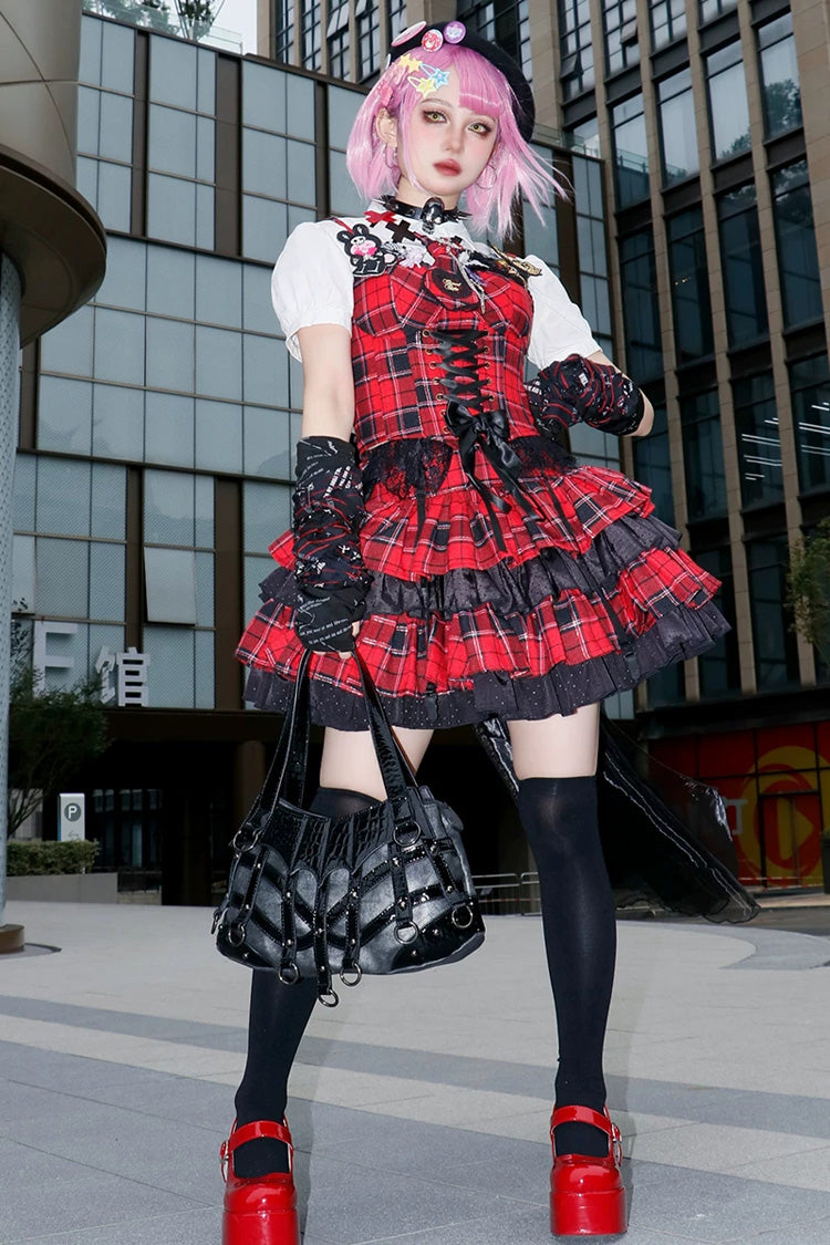 Black Patchwork Studded Punk Lolita Crossbody Bag - Product - 4