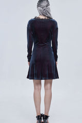 Black/Red Gothic Lace V Neck Bow-Knot Frenulum Velvet Long Sleeve Women's Dress - Product - 9