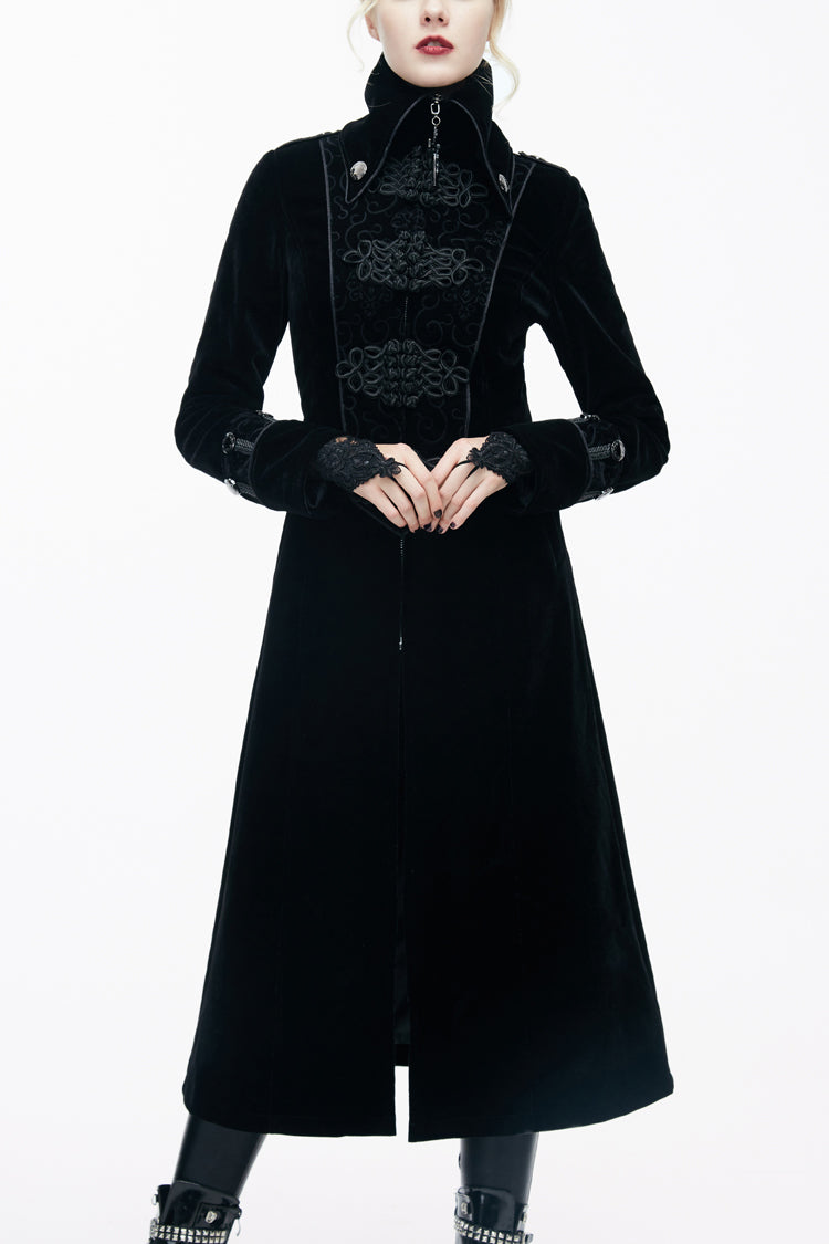 Black Retro Stand Collar Stage Costume Women's Gothic Coat - Black - 1