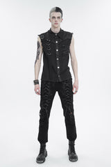 Black Sleeveless Buckle Splice Unedged Men's Punk Vest - Product - 4