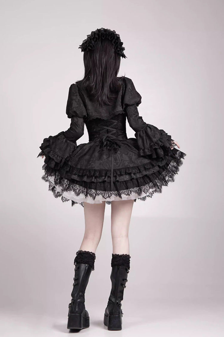 Black  [Letters & Poems · Twilight] Multi-Layered Jacquard Ruffled Witch Gothic Lolita Skirt 2 Versions - Product - 23