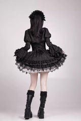 Black  [Letters & Poems · Twilight] Multi-Layered Jacquard Ruffled Witch Gothic Lolita Skirt 2 Versions - Product - 23