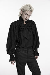 Black Stand Collar Long Lantern Sleeves Bow Lace Pleated Men's Gothic Shirt - Product - 5