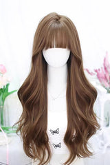 Sweet Lolita Air Bangs Long Curly Wig 4 Colors - Brown - 1