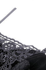 Black Sleeveless Floral Embroidered Velvet Women's Gothic Corset - Product - 17