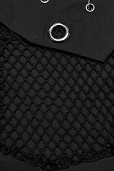 Black Lapel Collar Short Sleeves Mesh Stitching Men's Punk Blouse - Product - 9