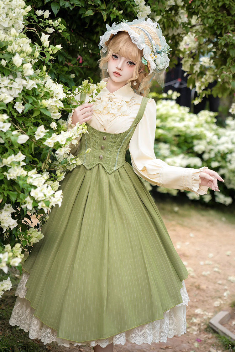 [Dreamlike Realm] Sleeveless Printed Ruffled Embroidered Bustier Elegant Sweet Lolita Jsk Dress 4 Colors - Product - 5