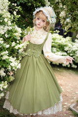 [Dreamlike Realm] Sleeveless Printed Ruffled Embroidered Bustier Elegant Sweet Lolita Jsk Dress 4 Colors - Product - 5