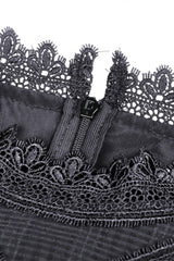 Black Stand Collar Cut-Out Half Sleeves Lace Spliced Women's Gothic Maxi Dress - Product - 14