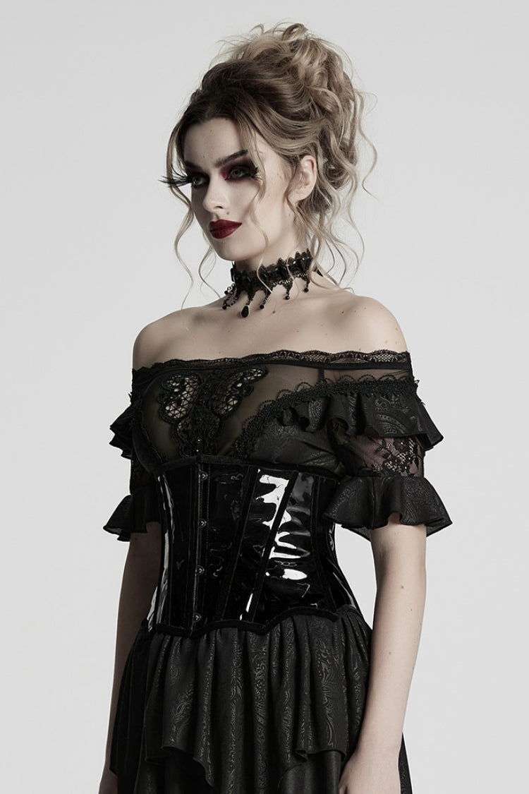 Black Patent Leather Women's Gothic Underbust Corset - Product - 2