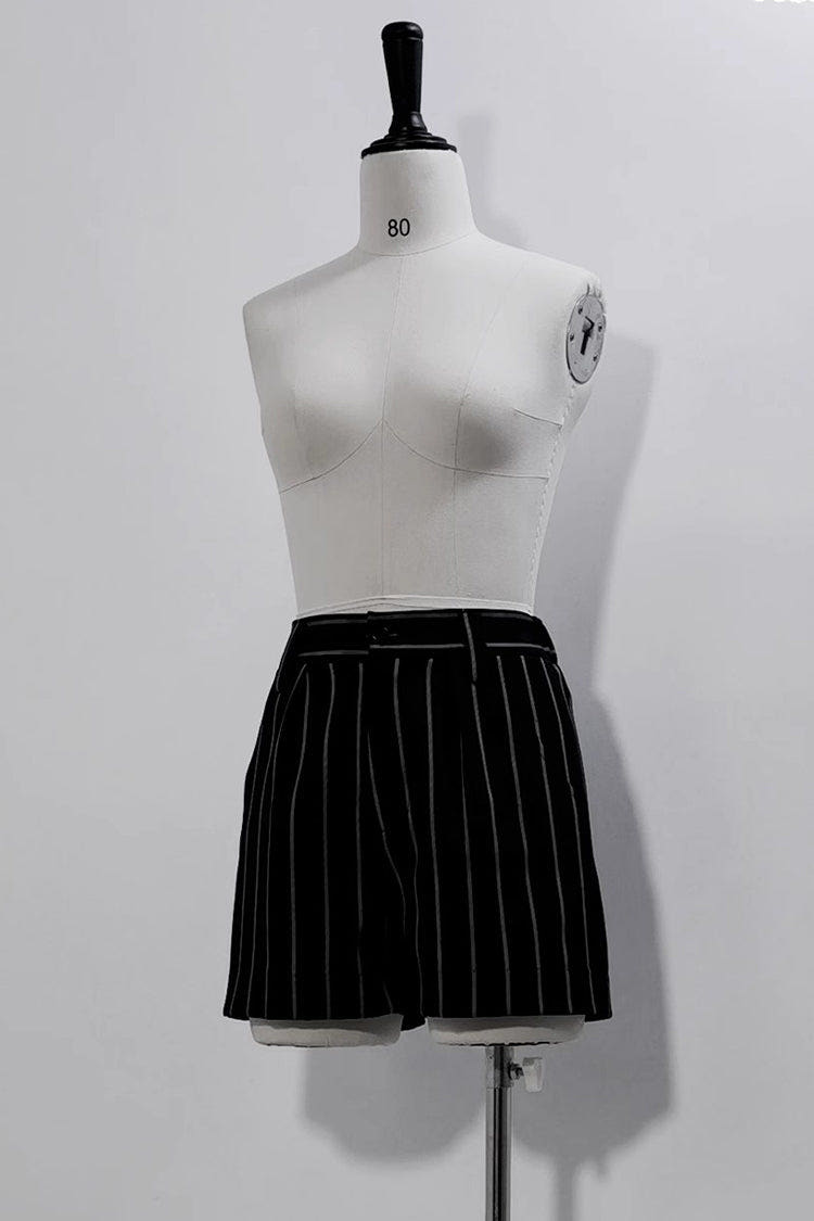 Black Rabbit Theater Vertical Stripe Print Ouji Lolita Shorts - Black - 1