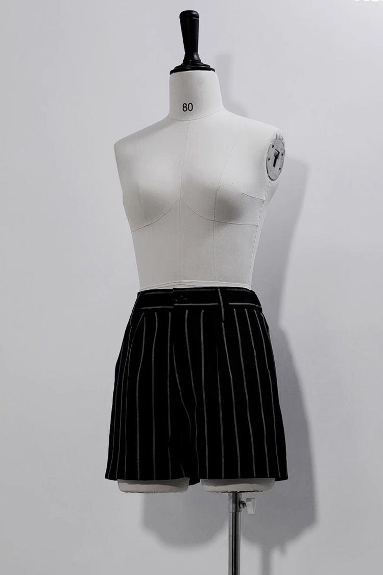 Black Rabbit Theater Vertical Stripe Print Ouji Lolita Shorts - Black - 1