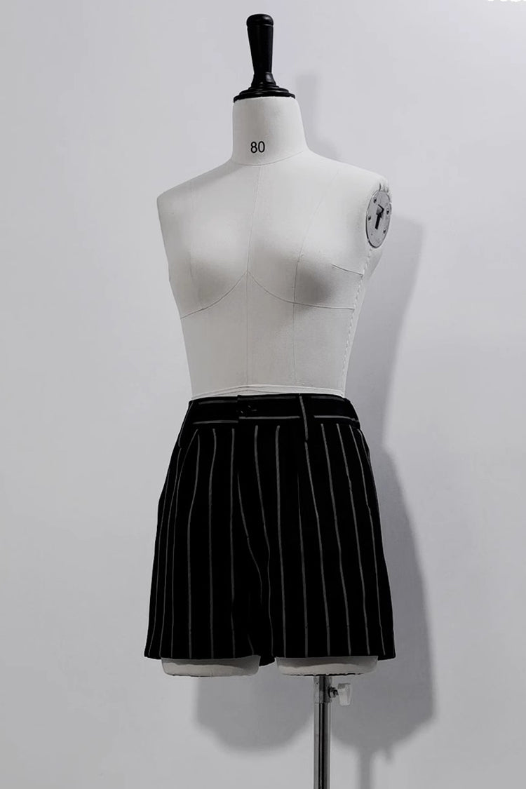 Black Rabbit Theater Vertical Stripe Print Ouji Lolita Shorts - Black - 1