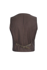 Brown Striped V Collar Stitching Slim Men's Gothic Vest - Product - 6