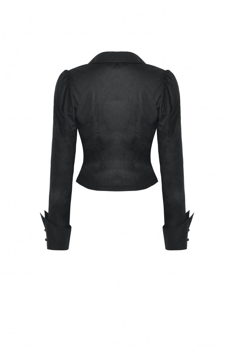 Black Turn-down Collar Ruffled Long Sleeves Women's Gothic Blouse - Product - 12