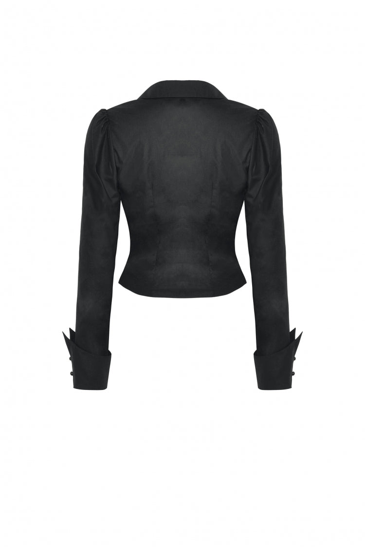 Black Turn-down Collar Ruffled Long Sleeves Women's Gothic Blouse - Product - 12