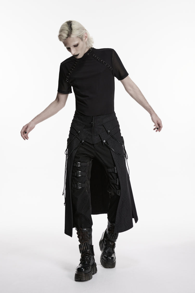 Black Printed Lace-Up Zippered Chain-Decorated Men's Punk Skirt - Product - 3