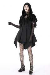 Black Skull Printed Front Lace-Up Women's Gothic Velvet Cape with Hood - Product - 11
