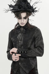 Black Stand Collar Long Sleeves Jacquard Embroidered Bow Lace Men's Gothic Palace Shirt - Product - 14