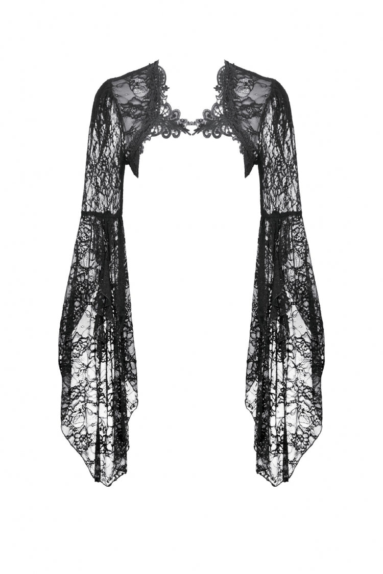 Black Women's Gothic Lace Flare Long Sleeve Crop Shrug - Product - 3