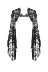 Black Women's Gothic Lace Flare Long Sleeve Crop Shrug - Product - 3
