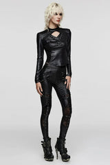 Black V Collar Long Sleeves Hollow Womens Gothic Blouse - Product - 4