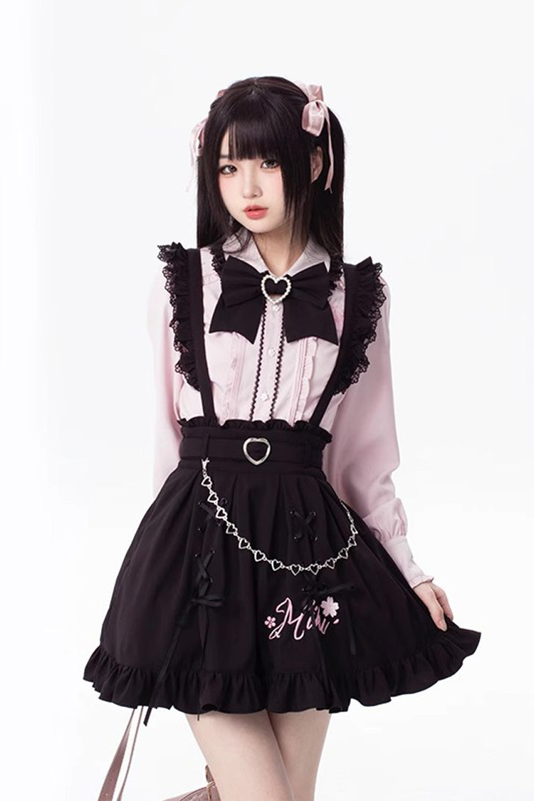 Black [Hatsune Miku] Ruffle Embroidery Lace-Up Jirai Kei Skirt - Product - 2