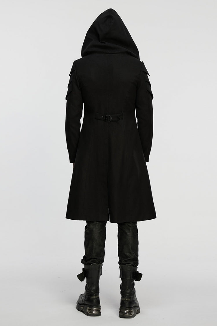 Black Stand Collar Long Sleeves Hooded Zipper Men's Punk Jacket - Product - 3