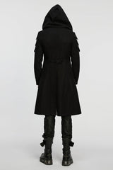 Black Stand Collar Long Sleeves Hooded Zipper Men's Punk Jacket - Product - 3