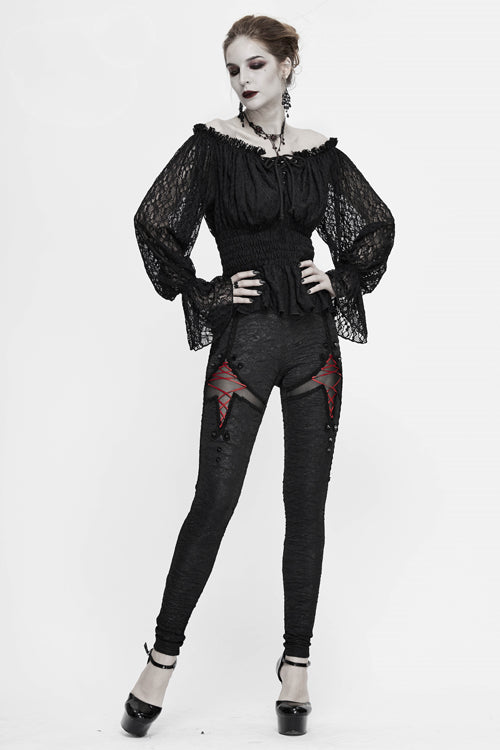 Black Gothic Laced Up Sexy Knit Leggings Womens Pants - Product - 5