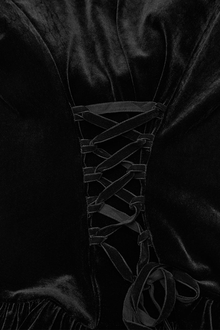 Black V Collar Long Sleeves Faux Fur Spliced Lace-Up Women's Gothic Cardigan - Product - 8